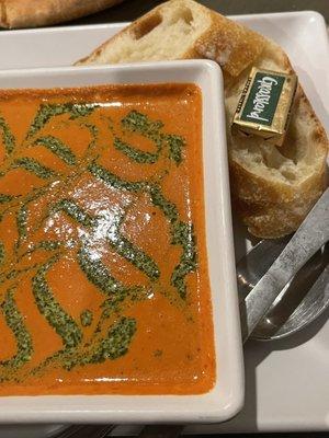 Tomato soup with bread and butter