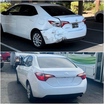 Looks brand new! Fender bender before and after.