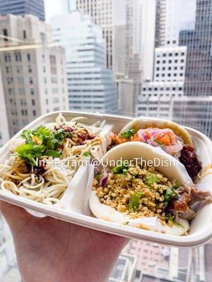 C3) Any 2 Baos + Sesame Noodles - Peking Duck Bao and Szechuan Cow Bao