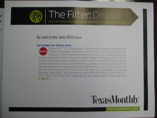 Featured in the June and July 2011 Texas Monthly