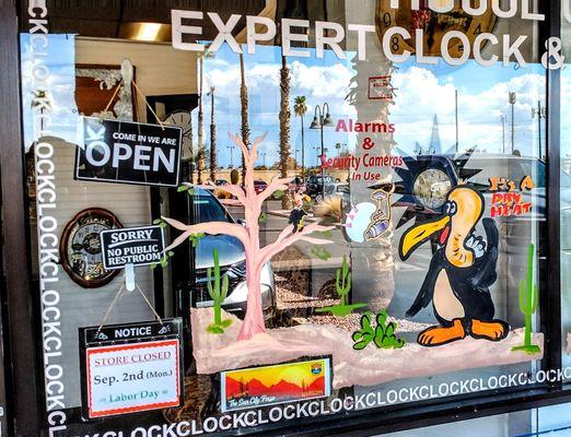 Peek through the fun painted windows and you'll probably be enticed to enter the store!