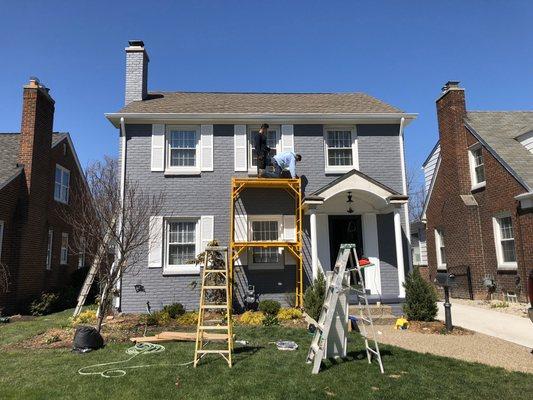 Exterior brick painting project. Grosse Pointe MI