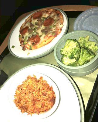 Supreme Pan Pizza with Spanish Rice and Broccoli