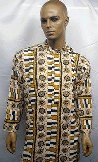 African White Gold Print Nehru Collar Dashiki Shirt