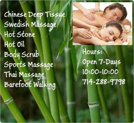 Massage Services available, including Waxing & Facials.