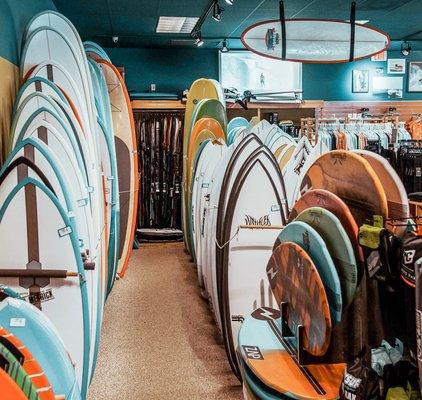 Our Jupiter location has a huge selection of surfboards and skimboards