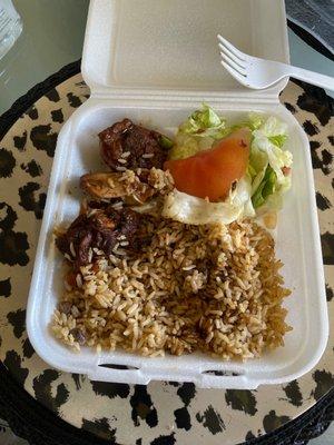 Brown stew rice and peas. Majority rice and peas