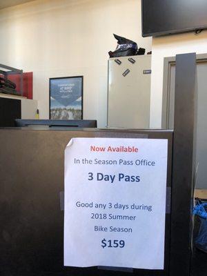 3 day season pass info