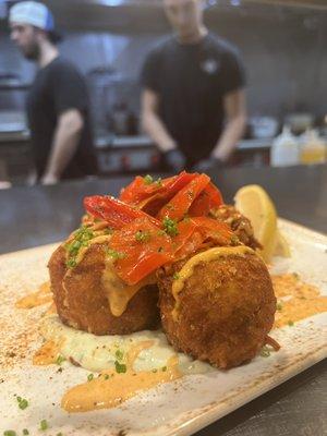 Crab tater tots, mama lils peppers