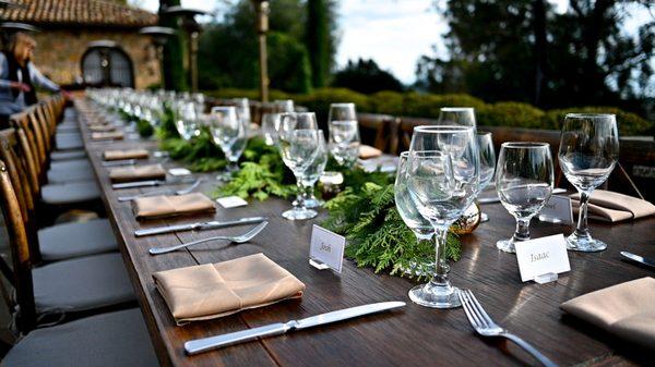 Farm table setting for 50 people