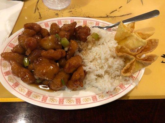 Orange chicken is piping hot!