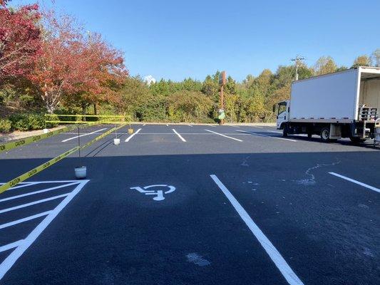 Sealcoating and striping on a small parking lot