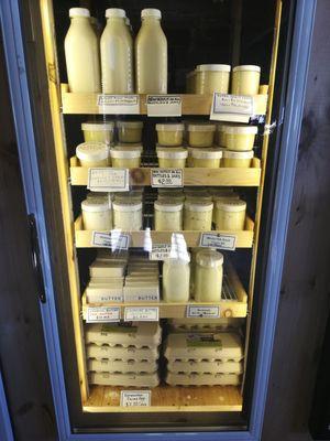 Raw milk, cream, raw butter, Greek yogurt, cultured butter, buttermilk, eggs