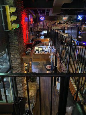 View from upstairs to counter and ovens