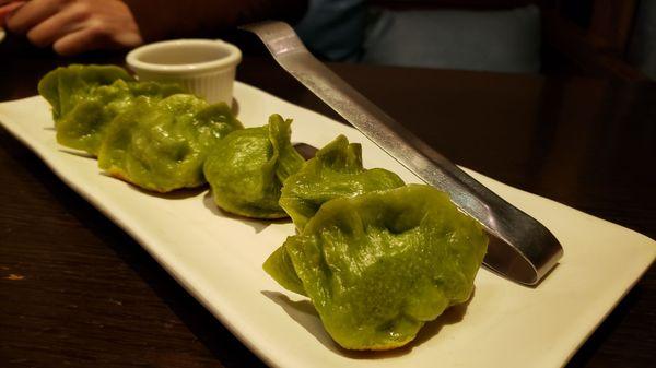 Pan fried vegetable dumplings ($10). Vegan by default. Tasty.