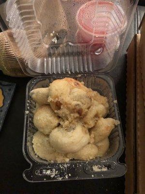 Bland, uncooked garlic knots..no wonder why they were free