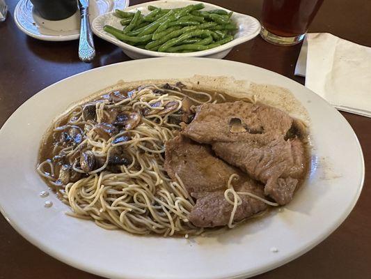 Veal Marsala w/Angel Hair Pasta side of fresh Green Beans.