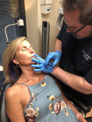 Botox, Radiesse injection for temple atrophy, used combination restylane & belotero for lips