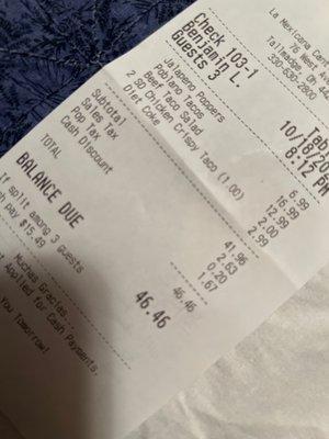 Receipt that shows hidden fees at the end.