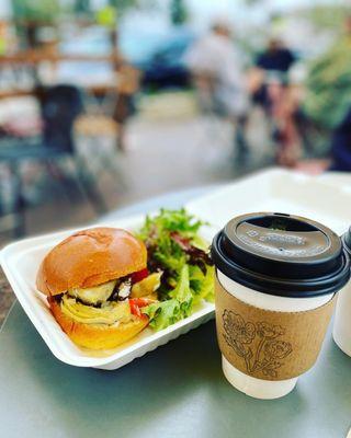 Artichoke Turkey, Bacon and Tomatoes Sandwich and Macha latte