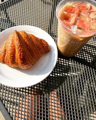 Queen of hearts latte and butter croissant