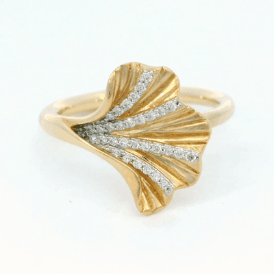 Fan ring with brilliant rows of natural diamonds 14k yellow gold #310-174-529