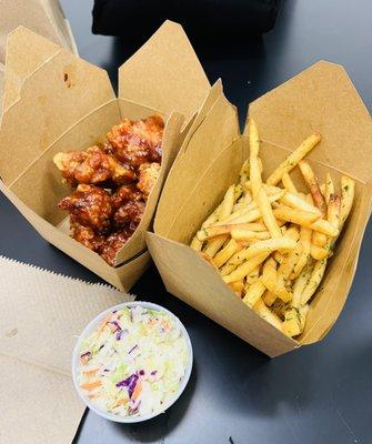 Small 6 boneless Wings Combo! Garlic Butter Fries and coleslaw.