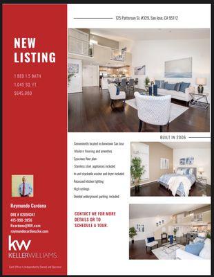 New listing!!!! 1 bed/1.5 bath condo in San Jose! Contact me for showings or questions!!!