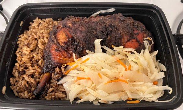 Jerk Chicken Lunch Jerk Chicken Peas & Rice Cabbage & Carrots