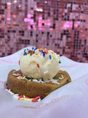 #3. Double Rainbow 
Freshly baked M&M's cookie, topped with vanilla ice cream, and sprinkles