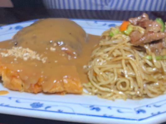 Almond chicken with Special chow Mein.