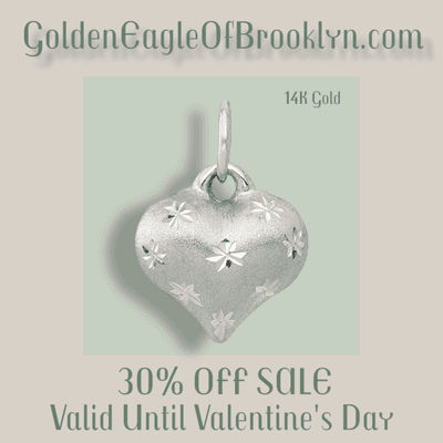 14k White Gold Diamond-Cut Puffed Heart Pendant