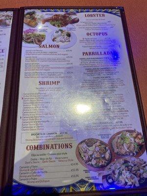 Combination plate menu page