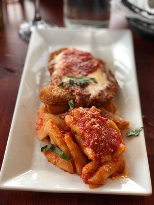 Veal cutlet parmigiana with homemade pasta