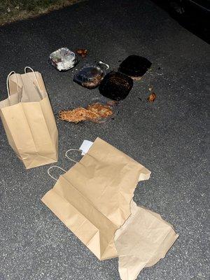 Dinner on the ground due to ripped bag