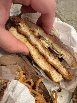 Nashville chicken sandwich combo with garlic noodles