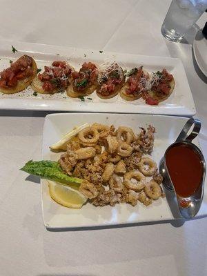 Calamari Fritti and Bruschetta al Pomodoro