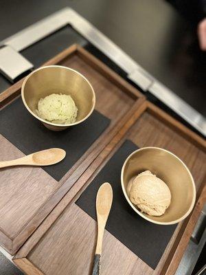 Hojicha ice cream and sorbet