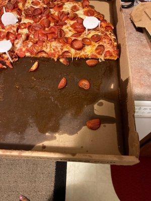 Extremely greasy pizza.