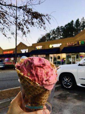 Strawberry on waffle cone (small!)