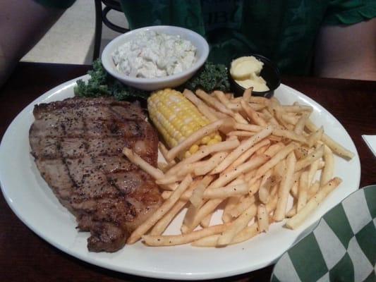 12oz ribeye special with corn on the cob, bottomless fries and coleslaw