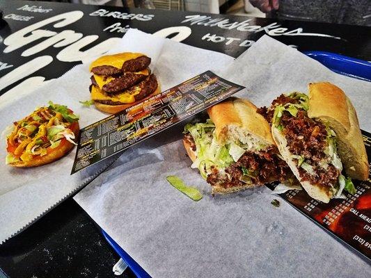 Triple Cheeseburger and Philly Sub