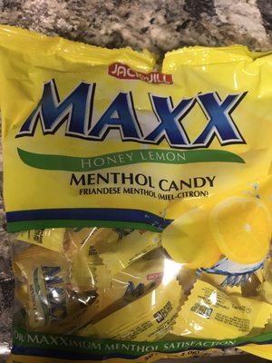 Menthol Lemon candy from Philippines. Light menthol & lemon flavor,just right and I like it even if I don't have a sore throat. $1.99