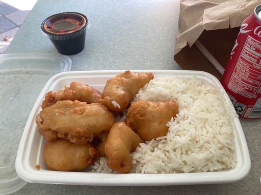 Looks okay- 67. Sweet and Sour Chicken lunch special w/ white rice