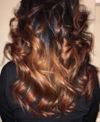 Black hair with caramel highlights