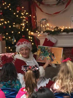 Mrs Claus at Santas Tree Farm during storytime