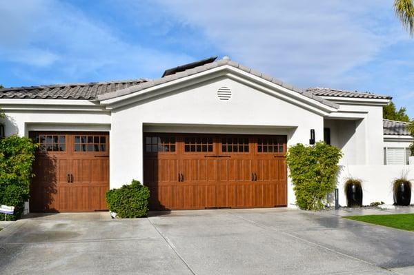 Carriage House Garage Door, Walnut wood grain finish