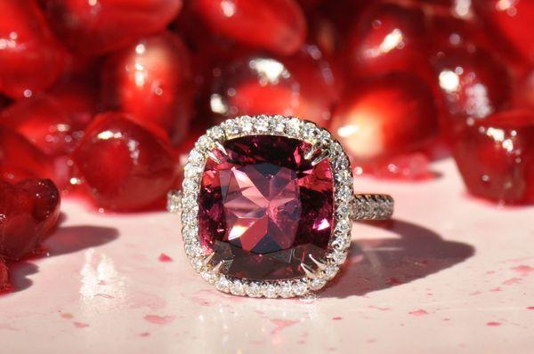 Rubellite Tourmaline and Diamond ring set in platinum, one of a kind