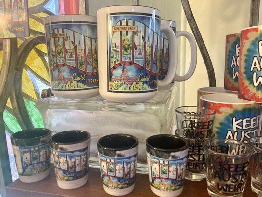 Cool Austin souvenirs! Mugs, magnets, shot glasses, stickers, koozies, t-shirts, and caps! Support Local!