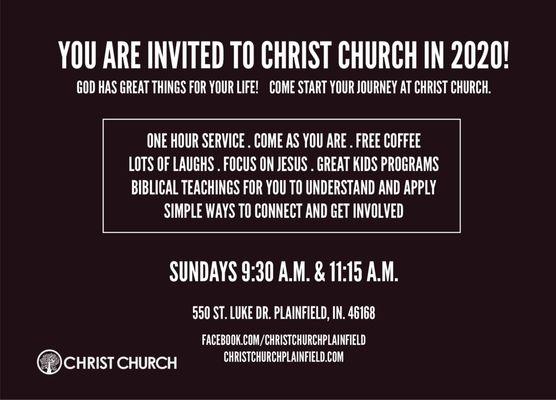 You are invited this Sunday, 9:30 a.m. or 11:15 a.m.